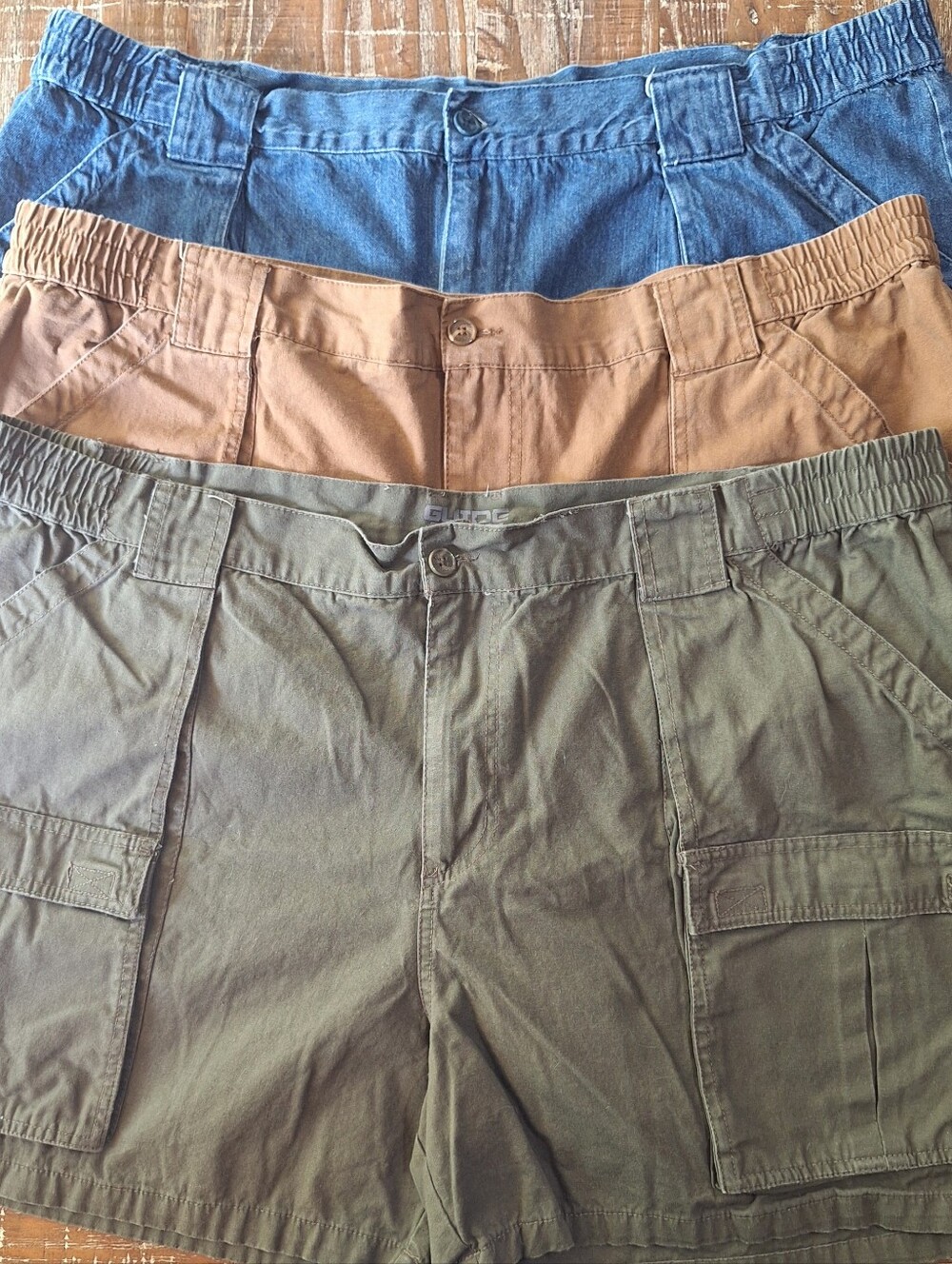 Guide Gear Mens Size 48 Lot‎ Of 3 Canvas Cargo Shorts Elastic Waist 5”